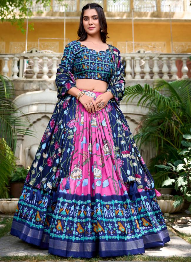 Tussar Silk Pink Traditional Wear Printed Lehenga Choli